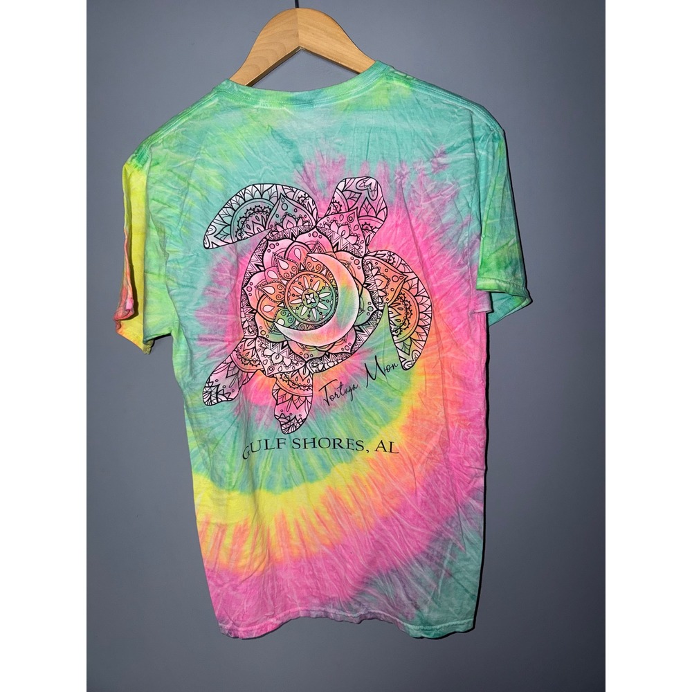 Colortone Gulf Shores AL Sea Turtle Mandala Tie Dye Graphic T-Shirt Mens Medium